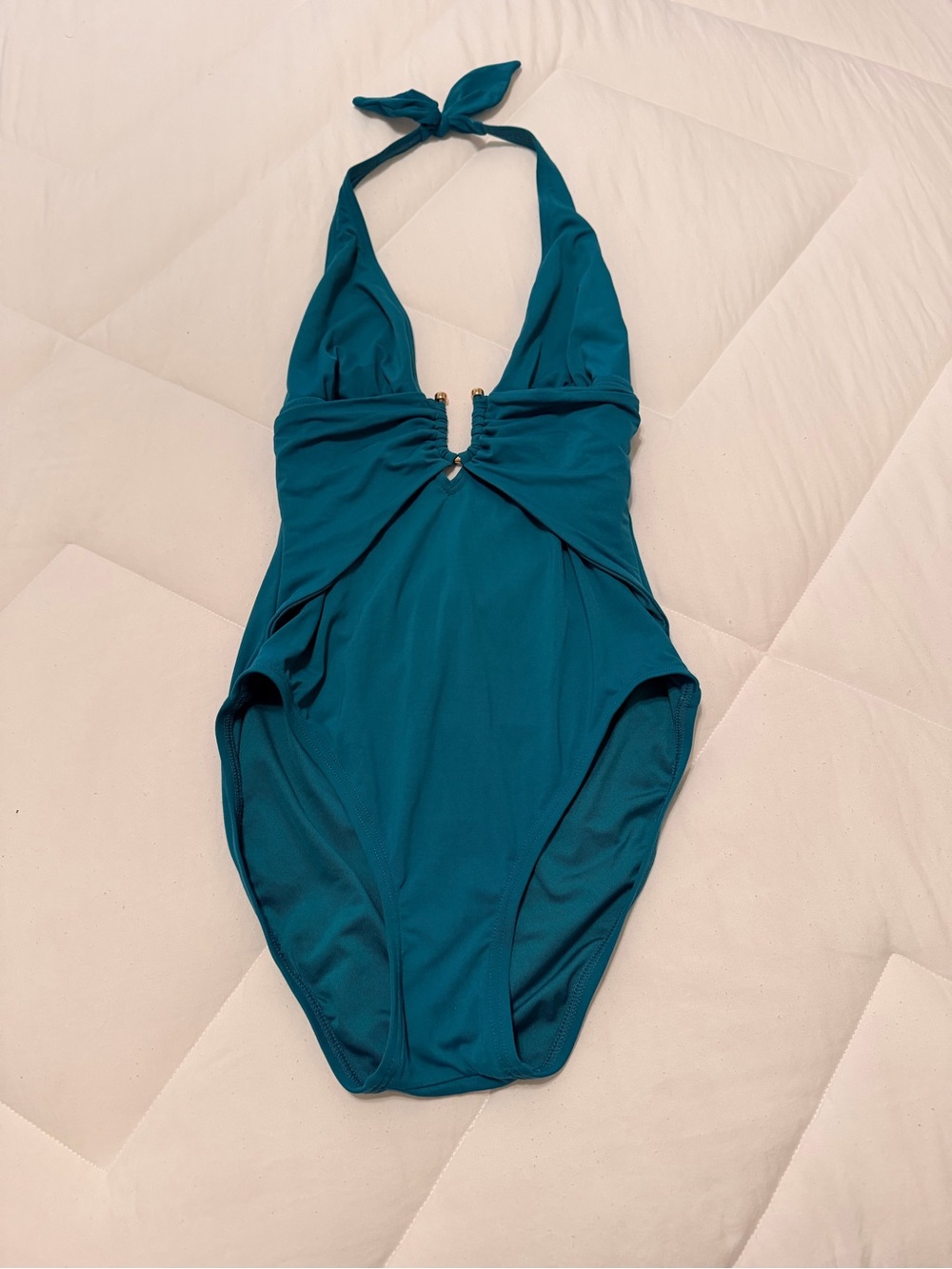 Vince Camuto Teal Halter Swimsuit with Gold Accent